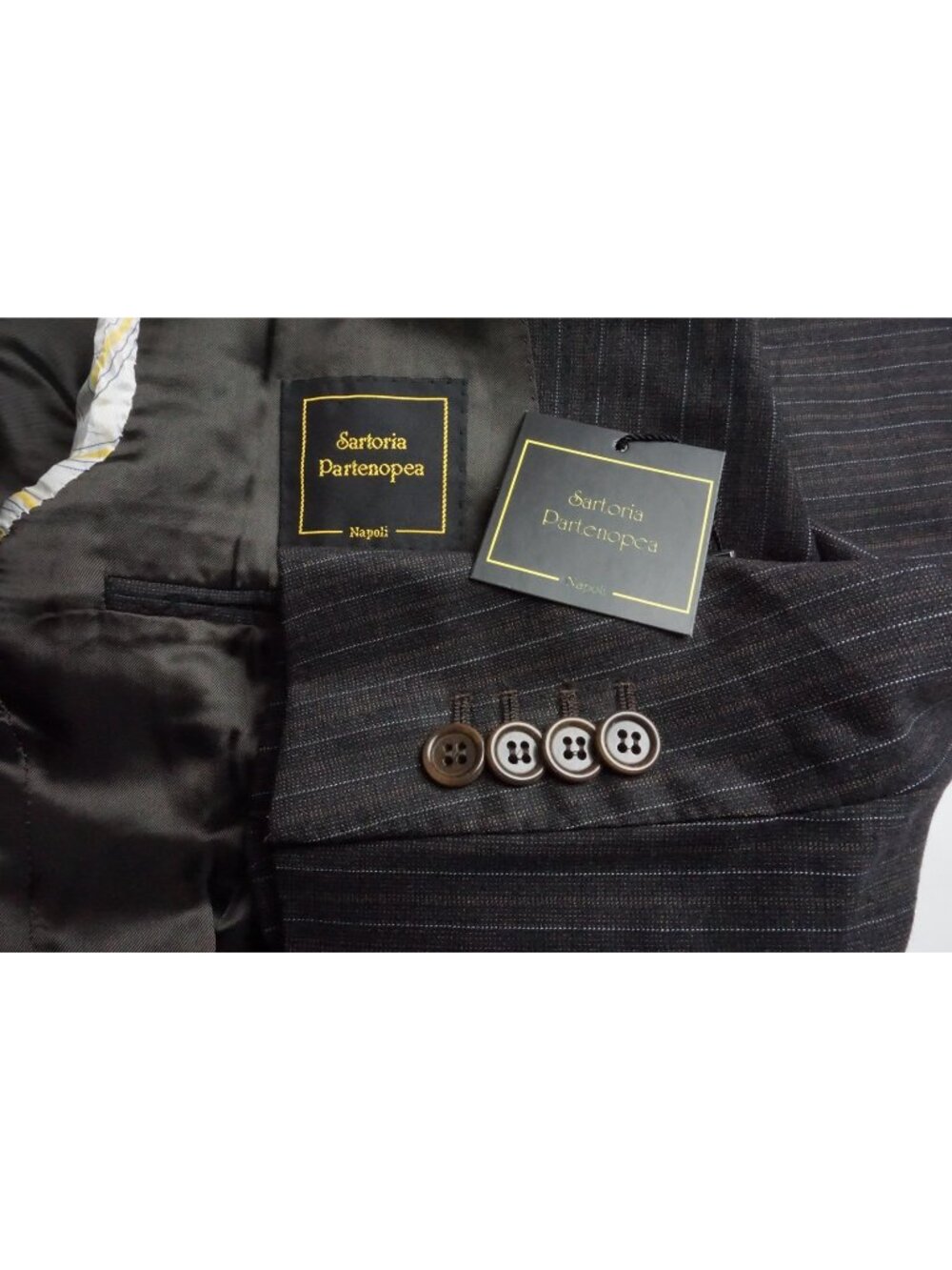Sartoria Partenopea Brown Striped Silk Blend 2 Pc Suit Jacket Pant 50 EU NEW